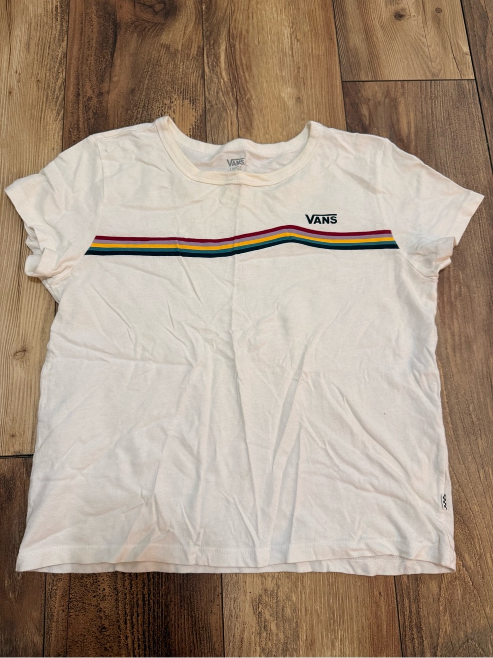 Vintage Vans White Tee with Multicolor Chest Stripes pride shirt